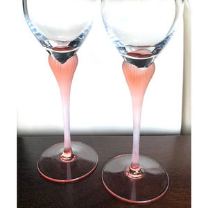 Mikasa 10 Oz Sea Mist Coral Pink Frosted Stem Wine Glass Crystal 9.25"